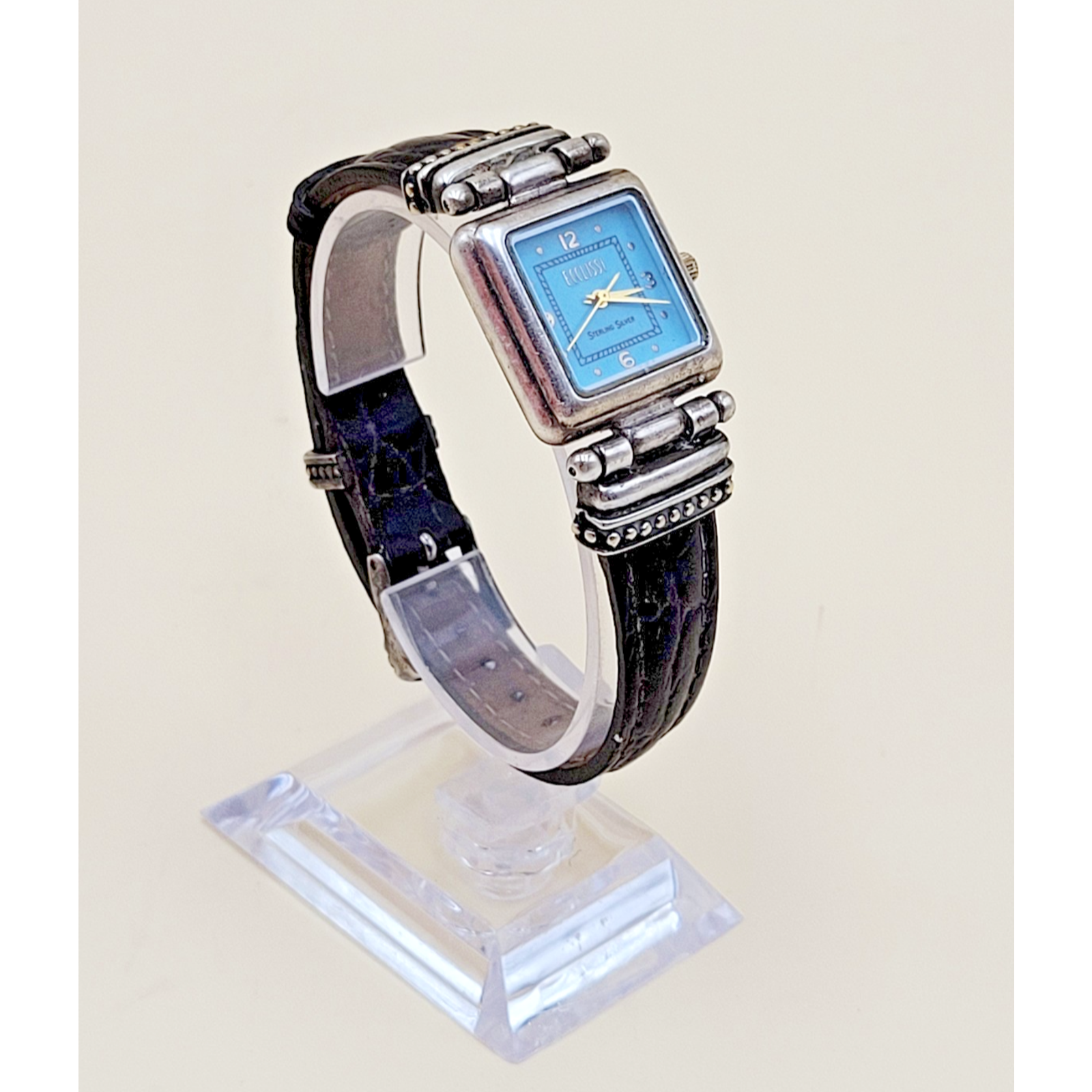 Sterling Silver Ecclissi 22490 Case Turquoise Dial Square Dress Watch Vtg